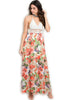 Sleeveless Peach Floral Print W Maxi Dress With Crochet Halter Top Size S